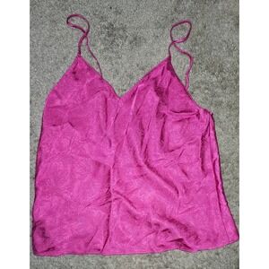 Victorias Secret Hot Pink Floral Satin Jacquard Tulip Wrap Back Cami Top Medium